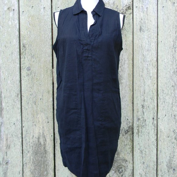 TAHARI WM'S BLACK LINEN BLEND COLLAR V-NECK SLEEVELESS SHEATH DRESS SZ 8 - Picture 1 of 5